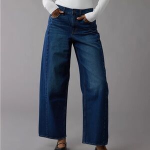 American Eagle Dreamy Drape Strigid Barrel Jeans Women’s 8 Long Dark Wash